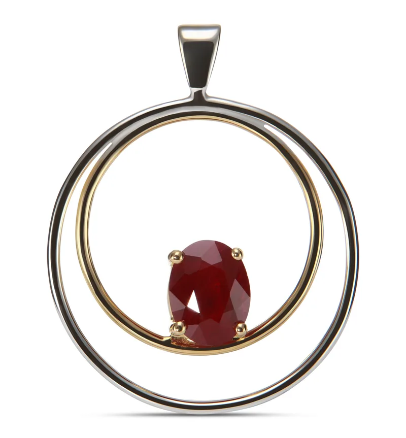 Pendentif Rubis Rouge Ovale 9x7mm en Or Jaune et Blanc 750 pour femme - Bijoux Trabbia Vuillermoz